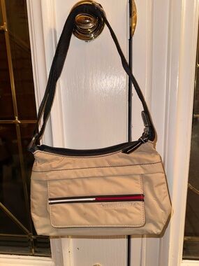 Tommy Hilfiger Beige Crossbody with Signature Red-White-Blue Accent